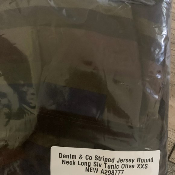 NWT DENIM & CO. STRIPED JERSEY TUNIC XXS OLIVE - Picture 8 of 8